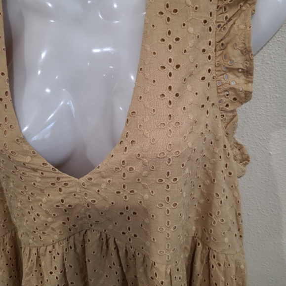 Knox Rose SZ XS‎ Muted Mustard Eyelet Baby Doll Dress w/lining - Picture 6 of 10
